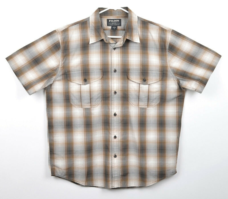CC Filson Men's Sz Medium Brown Plaid Short Sleeve Button-Front Shirt