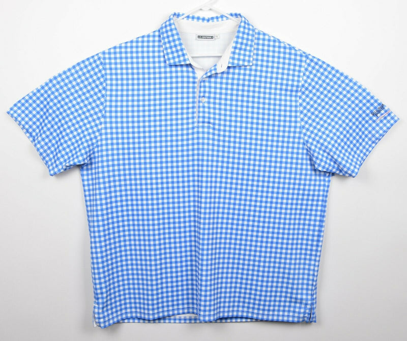 C. Defoor Men's Sz 2XL Blue White Gingham Check Plaid Golf Polo Shirt