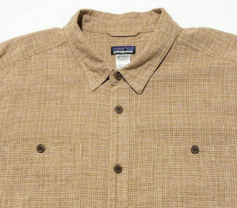 Patagonia Men's Migration Hemp Shirt Large Brown Short Sleeve Button-Front