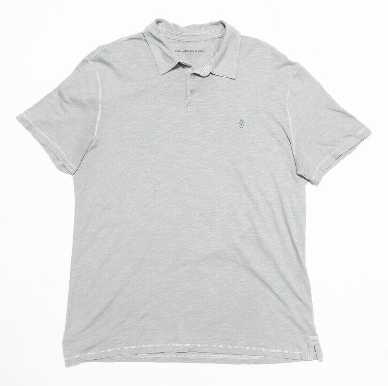 John Varvatos Peace Sign Polo Large Men's Shirt Light Gray Short Sleeve Designer
