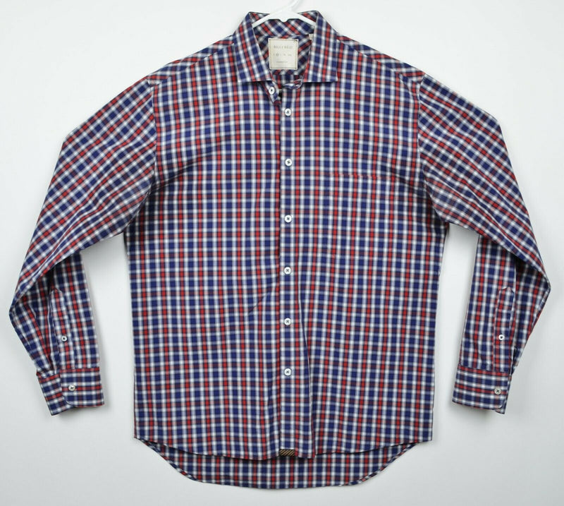 Billy Reid Men's Sz Medium Standard Cut Red Navy Blue Plaid Long Sleeve Shirt