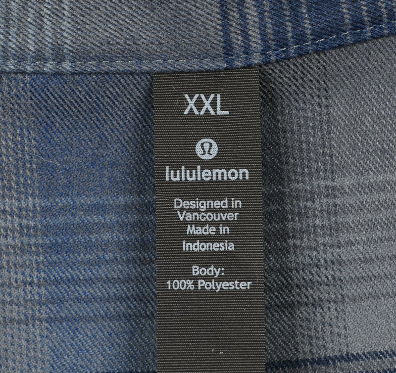 Lululemon Men's 2XL Masons Peak Blue Gray Plaid Stretch Flannel Shirt