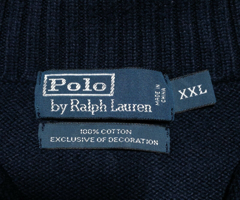 Polo Ralph Lauren Men's 2XL Solid Navy Blue 1/4 Zip Knit Pullover Sweater