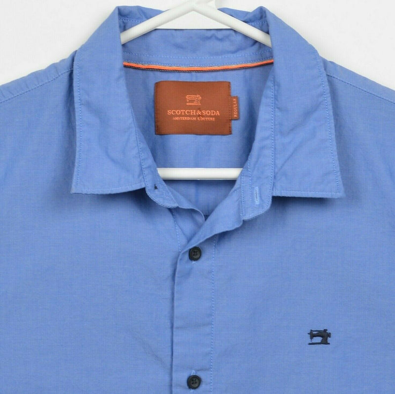 Scotch & Soda Men's Large Regular Fit Blue Sewing Machine Logo Button Shirt