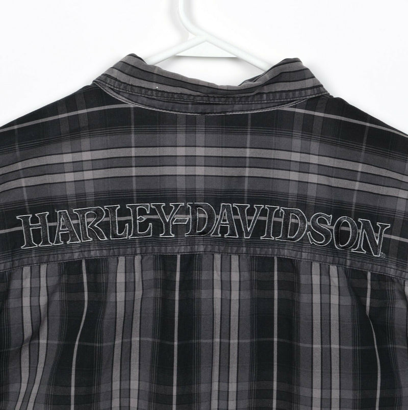 Harley-Davidson Men's LT Tall Black Gray Plaid Garage Mechanic Biker Shirt