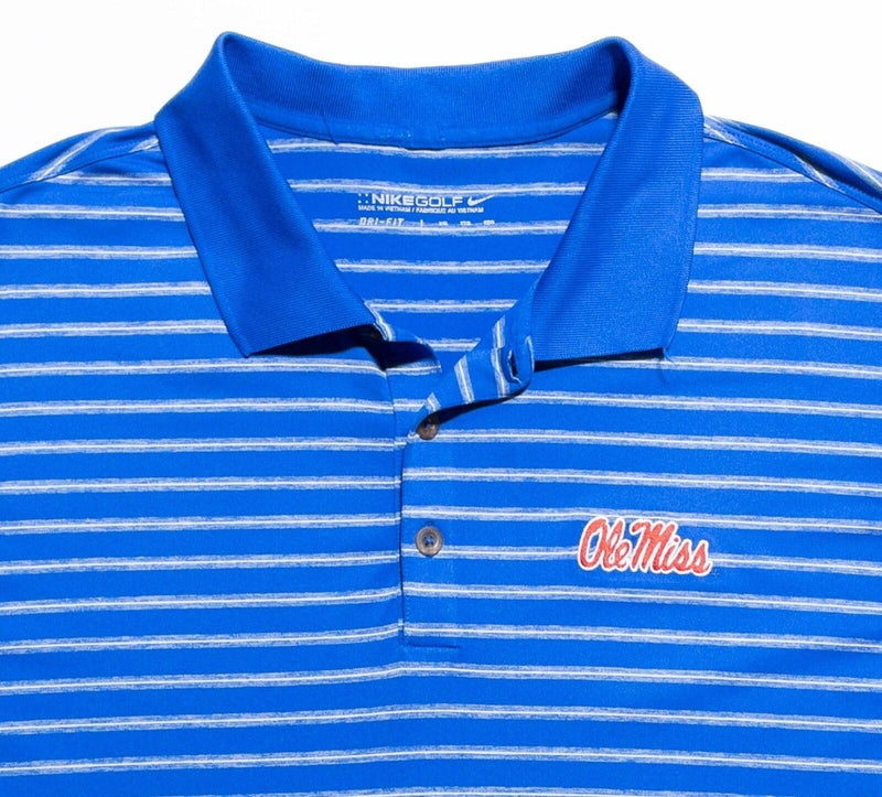 Ole Miss Rebels Nike Golf Shirt Men's 2XL Blue Striped Wicking Stretch College