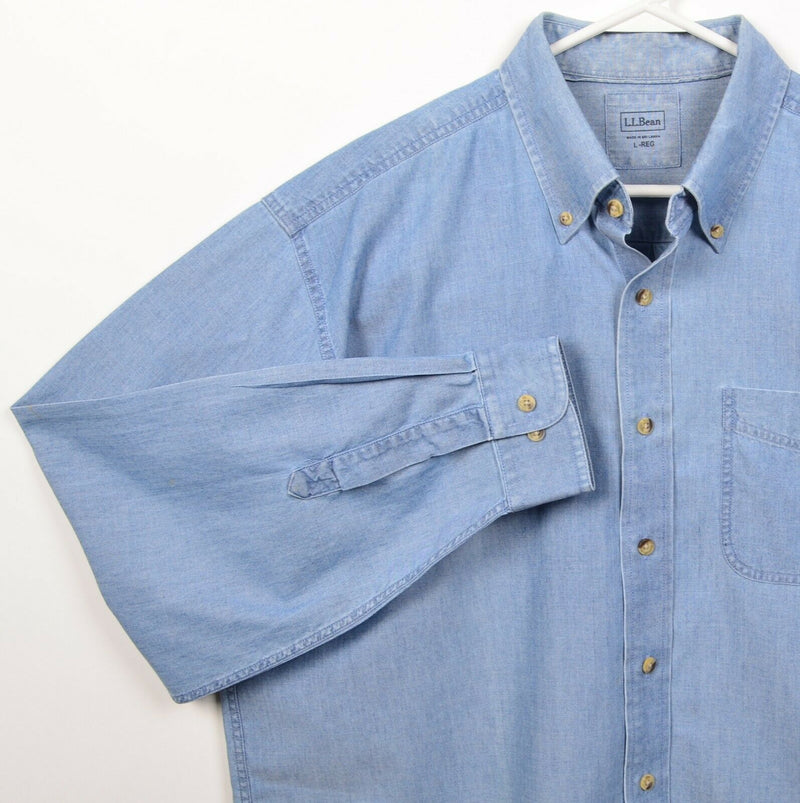 L.L. Bean Men's Large Solid Blue Chambray Long Sleeve Button-Down Shirt