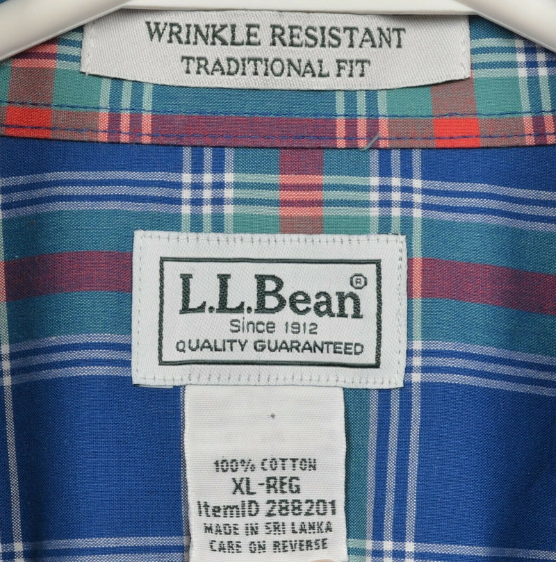 L.L. Bean Men's XL Wrinkle Resistant Blue Plaid Short Sleeve Button-Down Shirt