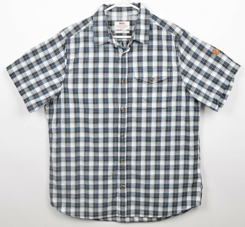 Fjallraven Men's Large Comfort Fit Blue Gray Plaid Cotton Wool Blend Singi Shirt