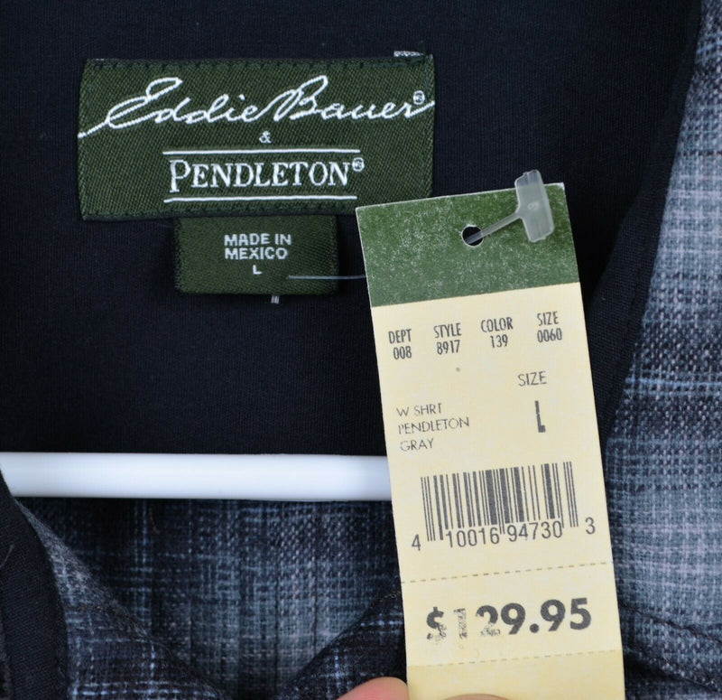 Eddie Bauer Pendleton Women's Large 100% Wool Gray Plaid Flannel Shirt HOLES