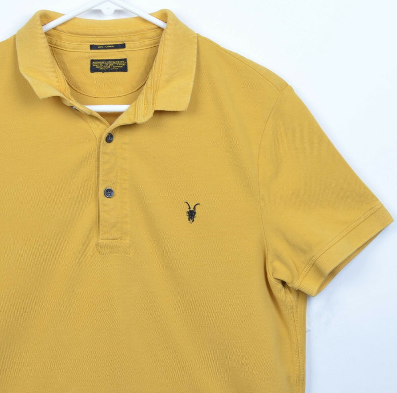 AllSaints Men's Large Golden Yellow Logo Spitalfields Military Polo Shirt