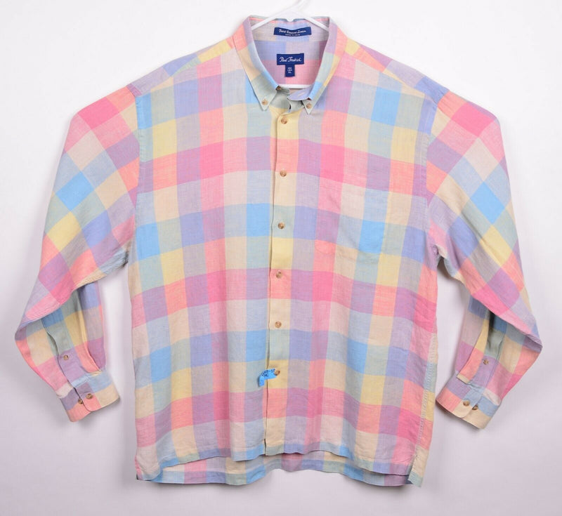 Paul Frederick Men's Sz XL 100% Linen Multicolor Rainbow Plaid Check Shirt