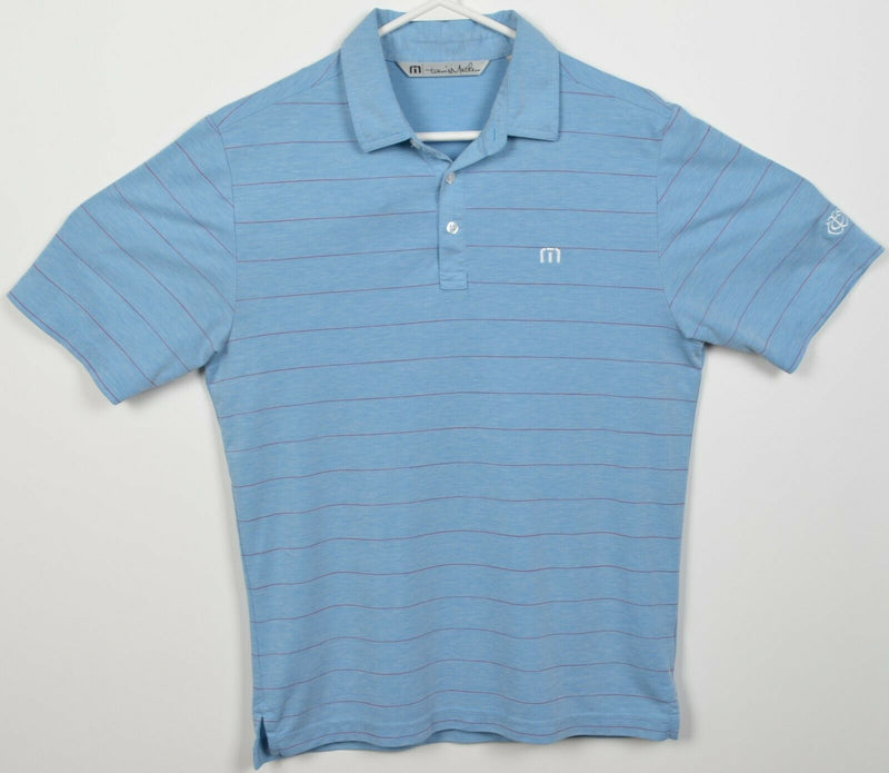 Travis Mathew Men's Small Blue Striped Logo Wisconsin Club Golf Polo Shirt