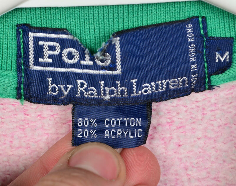 Polo Ralph Lauren Men's Medium Chunky Pink Green Stripe Sweatshirt Rugby Shirt