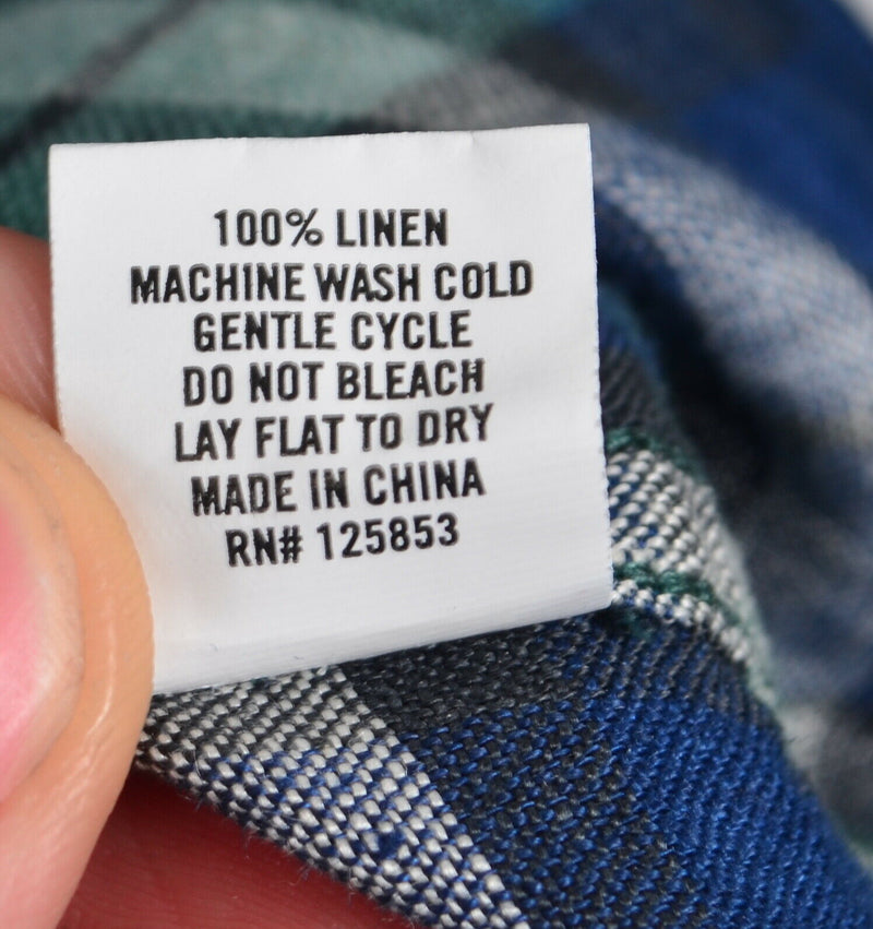 Taylor Stitch Men's 38 (Small) 100% Linen Blue Green Plaid Button-Down Shirt