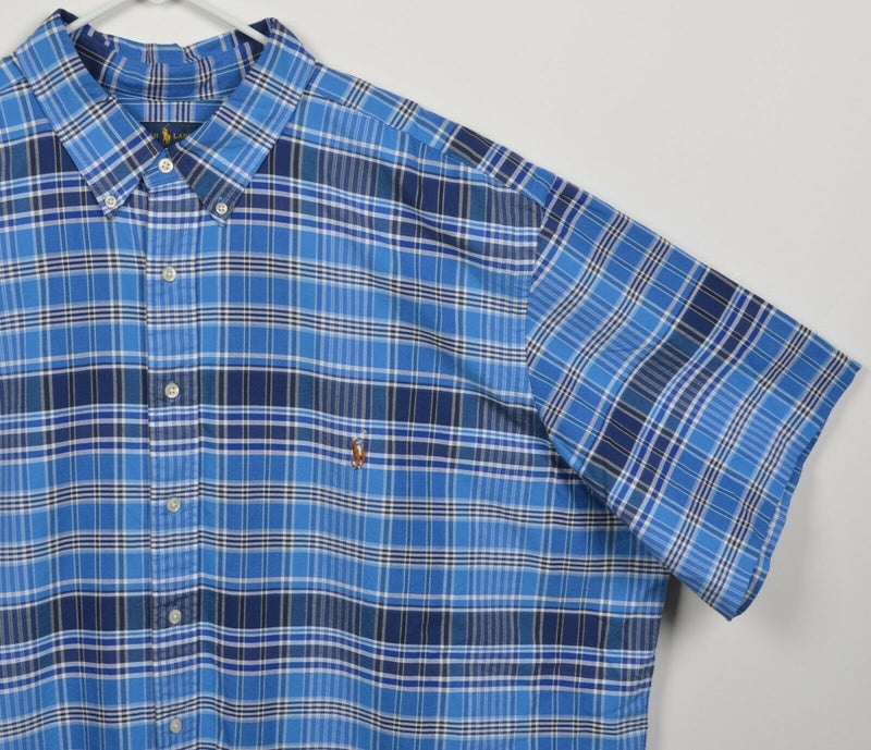 Polo Ralph Lauren Men's 3XB (3XL Big) Blue Plaid Pony Button-Down Shirt