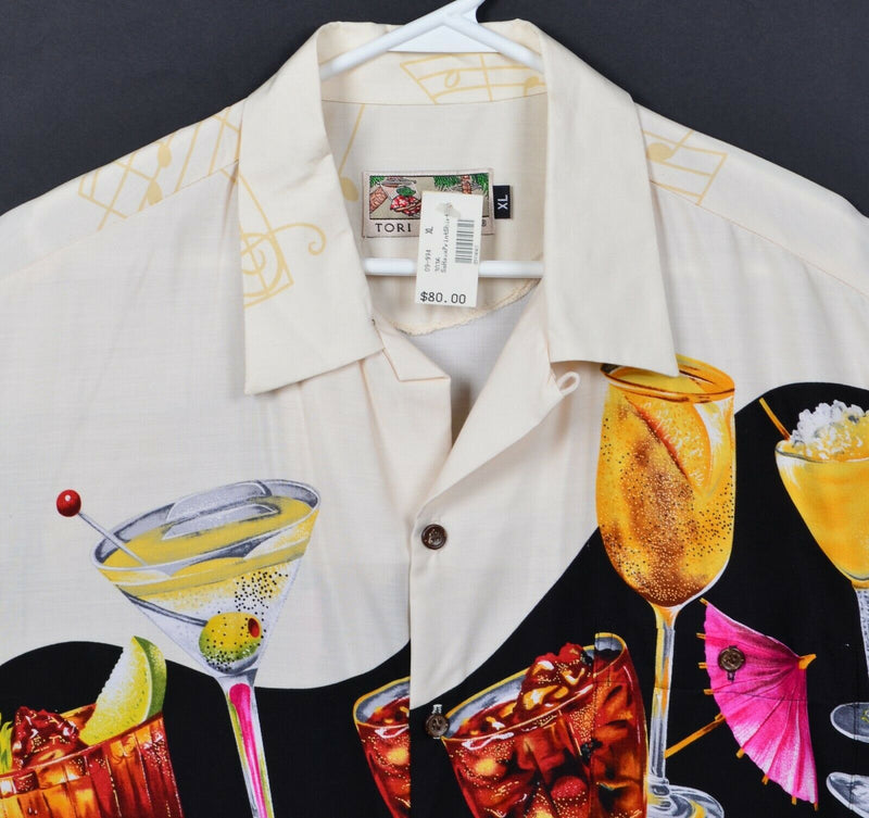 Tori Richard Men's XL Drinks Pattern Martini Piano Rayon Hawaiian Aloha Shirt