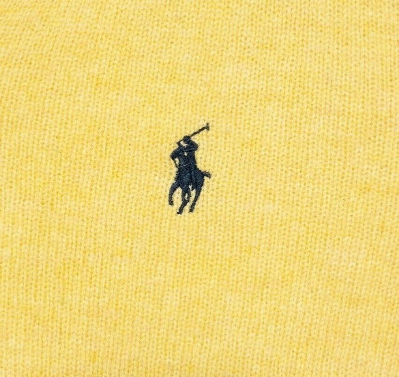 Polo Ralph Lauren Men's Medium 100% Lambswool Solid Yellow Knit V-Neck Sweater