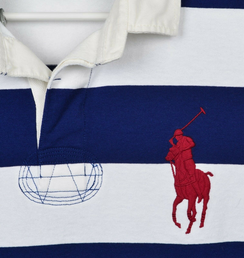 Polo Ralph Lauren Men's 2XL Custom Fit Chunky Stripe Big Pony Navy Rugby Stripe