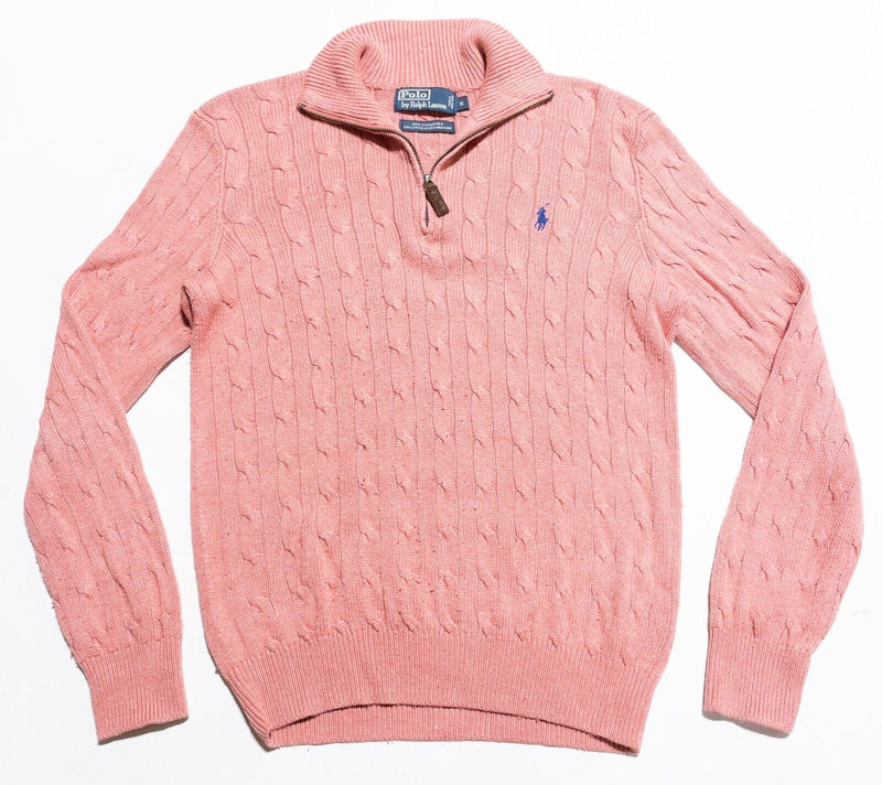 Polo Ralph Lauren Tussah Silk Sweater Men's Small Cable-Knit Pink 1/4 Zip Preppy