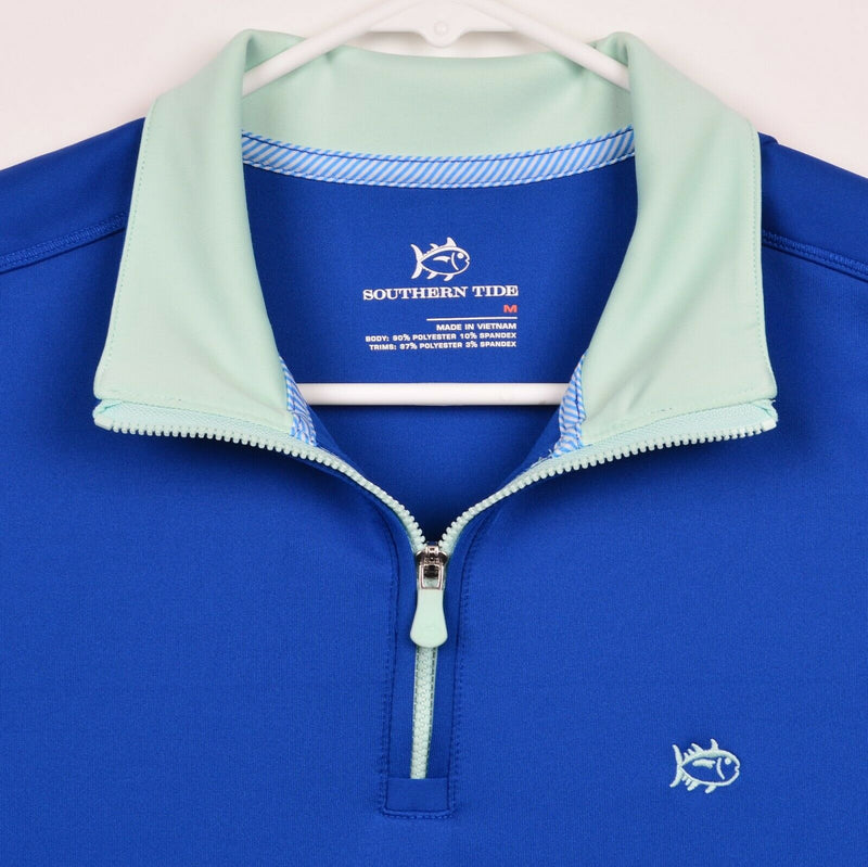 Southern Tide Men's Medium Polyester Solid Blue Mint 1/4 Zip Activewear Jacket