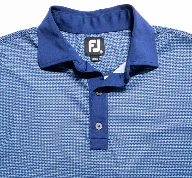 FootJoy Golf Shirt Men's Medium Blue Check Wicking Stretch Performance Polo