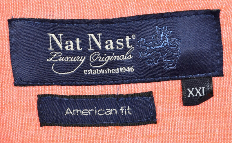 Nat Nast Men's 2XL American Fit 100% Linen Peach Orange Button-Front Shirt