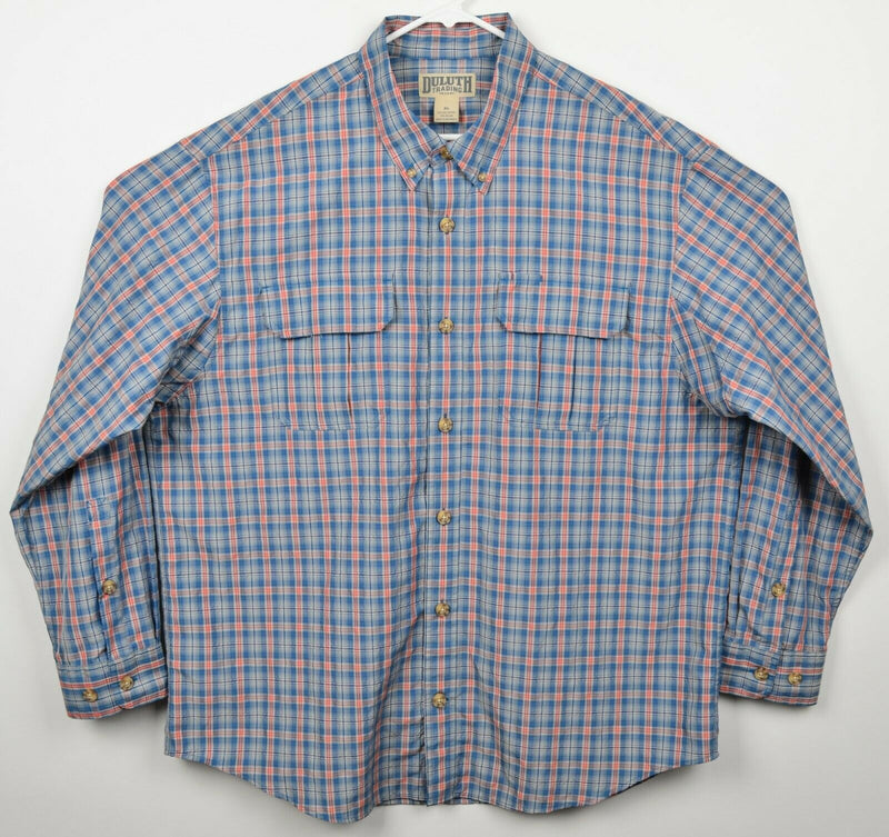 Duluth Trading Co Men's XL Polyester Nylon Blue Plaid Fishing Button-Front Shirt