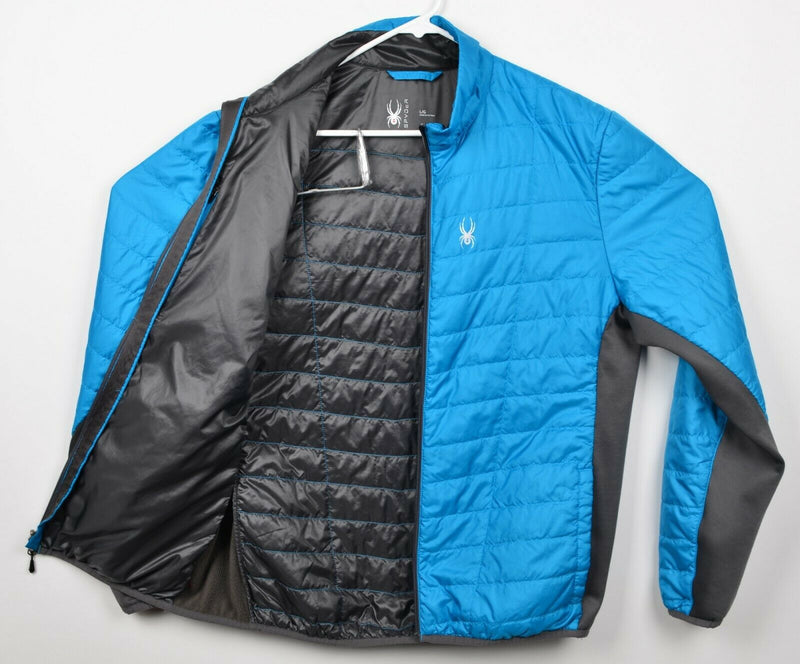 Spyder Men's Sz Large Blue Gray Full Zip Winter Ski Ribbed Puffer Jacket