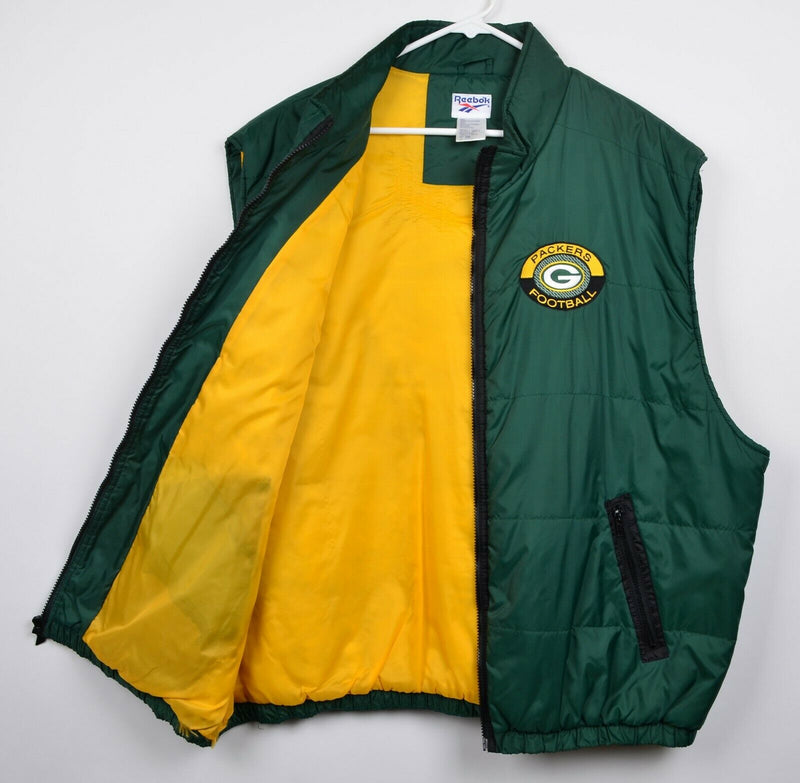 Green Bay Packers Men's Sz 2XL Packers Green Gold Full Zip Nylon Puffer Vest