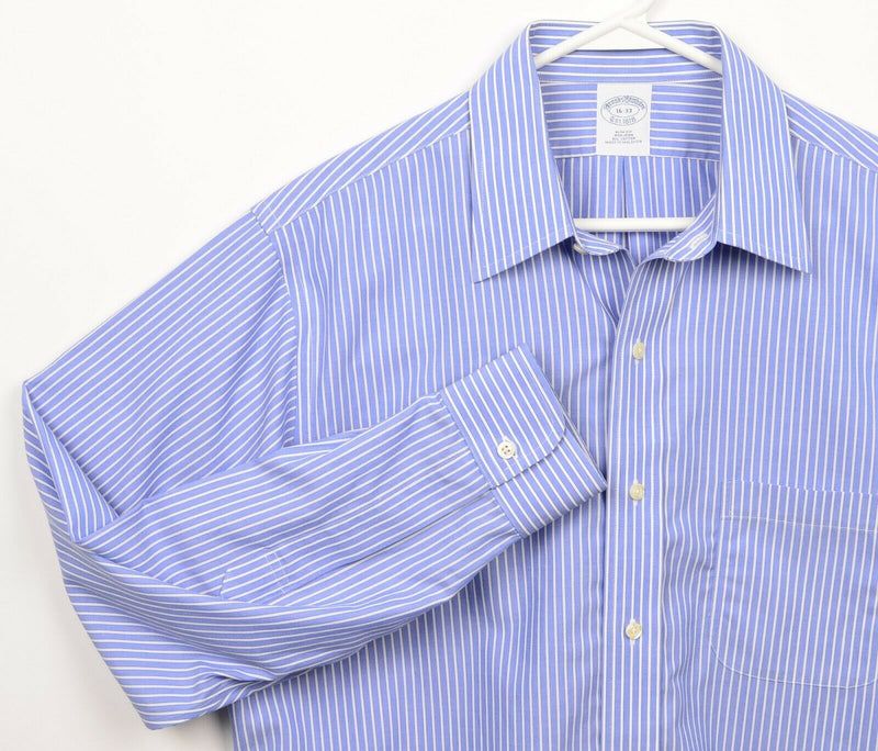 Brooks Brothers Men's 16-33 Slim Fit Blue Striped Non-Iron Classic Dress Shirt