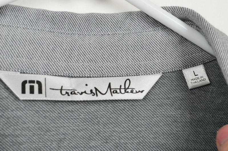 Travis Mathew Men's Sz Large Gray Striped Cotton Polyester Blend Golf Polo Shirt