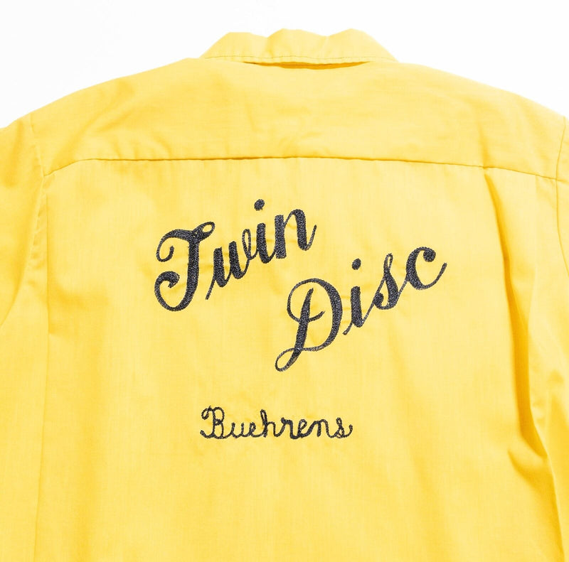 Vintage 60s Hilton Bowling Shirt Men's Large Yellow Cross-Stitch Dagger Collar