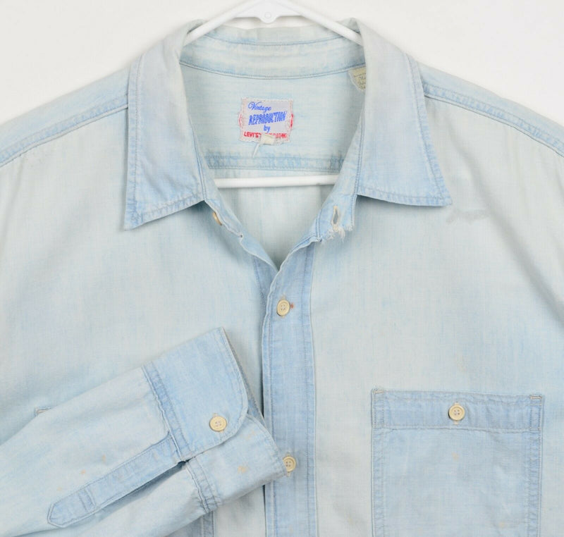 Levi’s Vintage Reproduction Men's Sz Large LVC Denim Distressed Worn Work Shirt