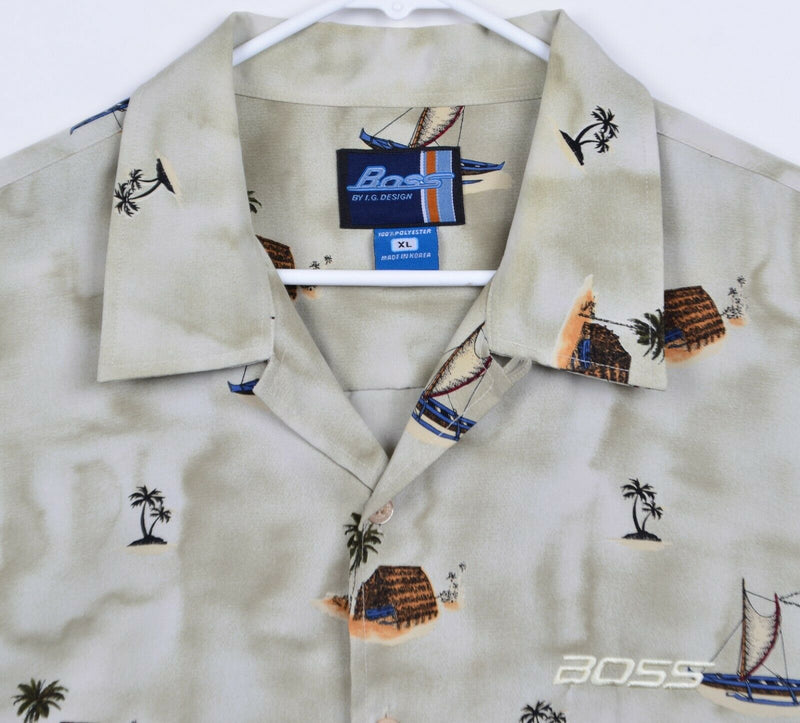 Vtg 90s Boss by IG Design Men's Sz XL 100% Polyester Y2K Hawaiian Camp Shirt