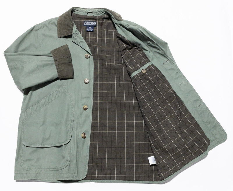 Land End Chore Jacket Mens Large Field Coat Barn Flannel Lined Green Canvas