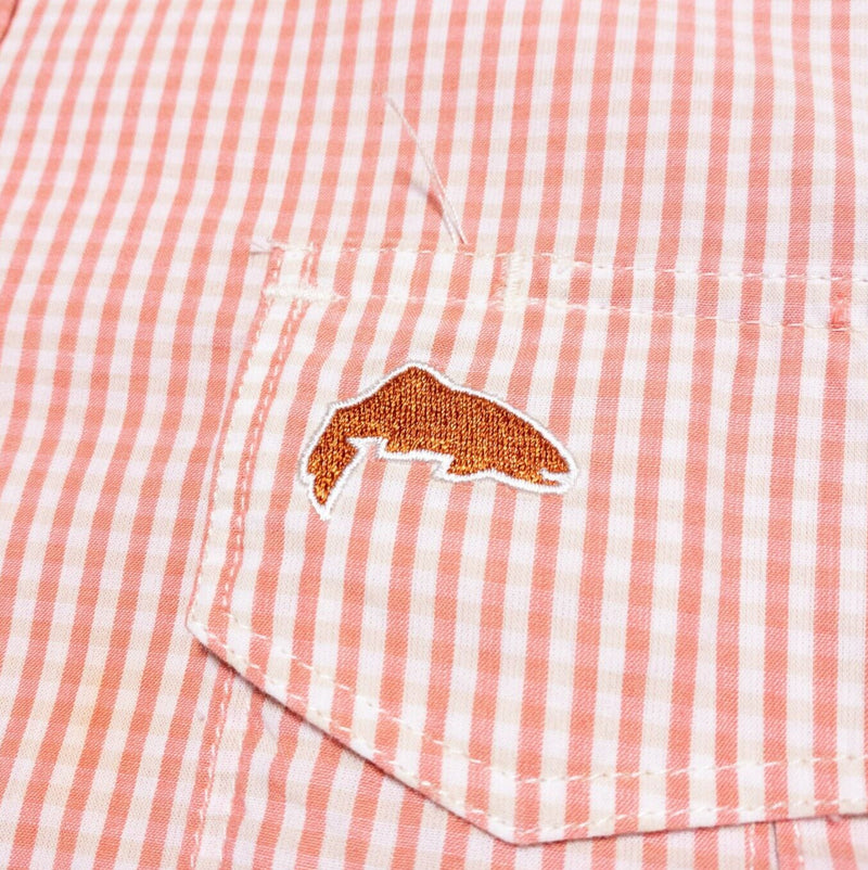 Simms Fishing Shirt Men's XL Long Sleeve Orange/Pink Check Long Sleeve Button