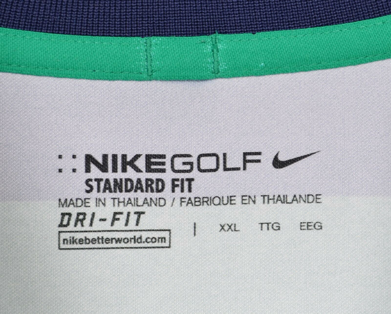 Nike Golf Men's Sz 2XL Navy Blue Heather Green Stripe Dri-Fit Swoosh Polo Shirt