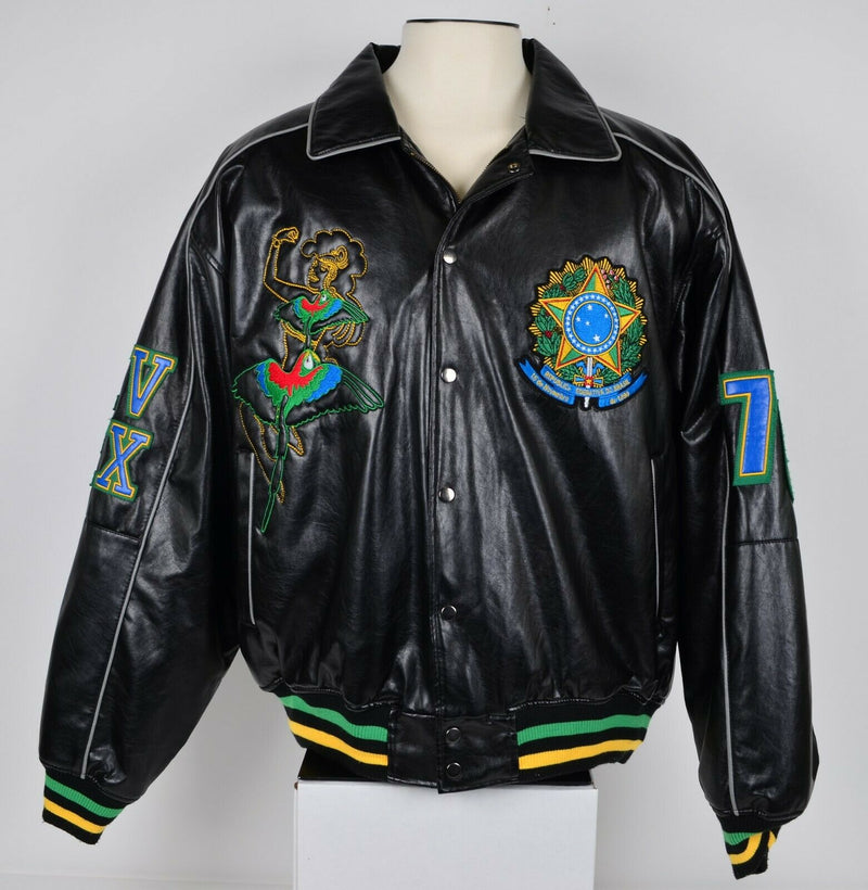 Avirex Brazil Men's 2XL Carnival Embroidered Faux Leather Quilt Lined Jacket