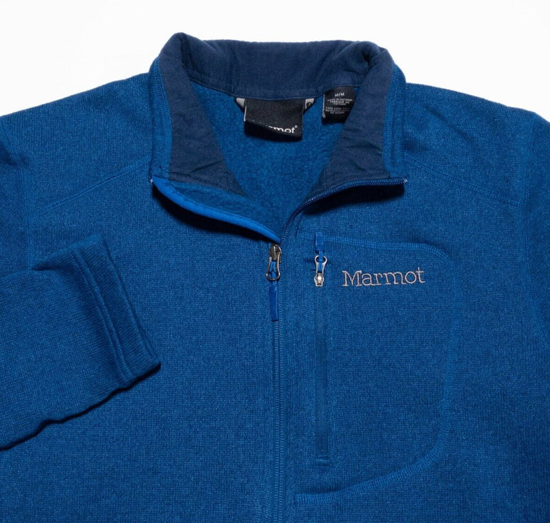 Marmot Fleece Jacket Men's Medium Full Zip Outdoor Hiking Casual Solid Blue Logo