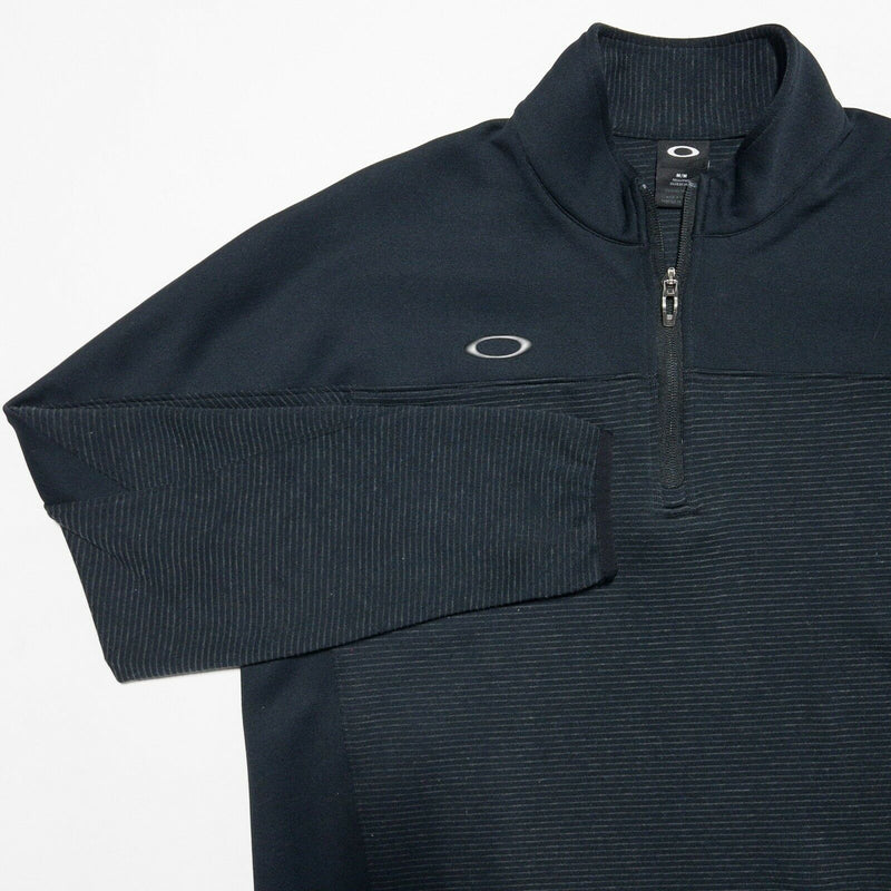 Oakley Men's Medium Regular Fit Black Two-Tone Striped 1/4 Zip Wicking Jacket