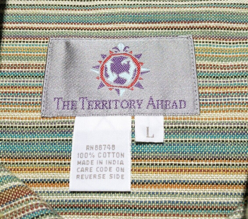 Territory Ahead Shirt Large Men's Multi-Color Striped Woven 90s Short Sleeve