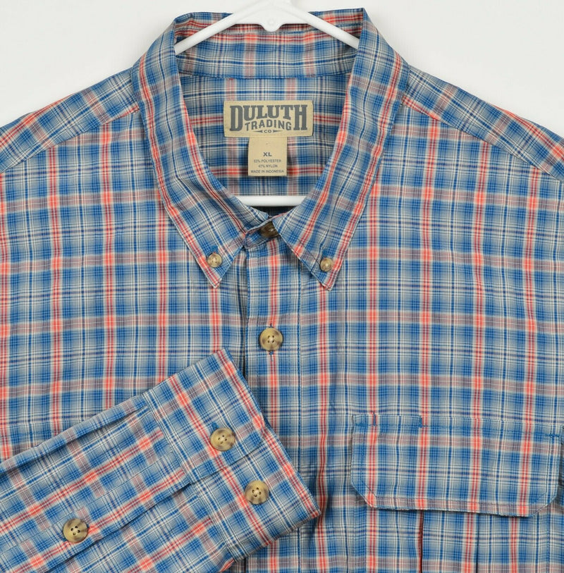 Duluth Trading Co Men's XL Polyester Nylon Blue Plaid Fishing Button-Front Shirt