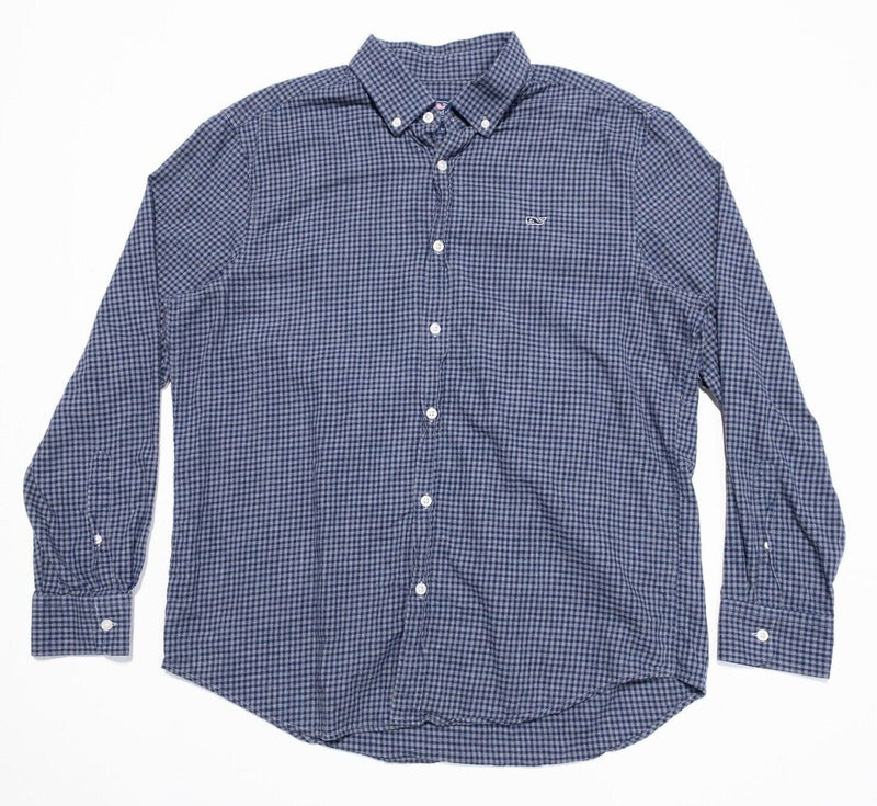Vineyard Vines Whale Shirt Large Men's Gray Blue Check Long Sleeve Button-Down
