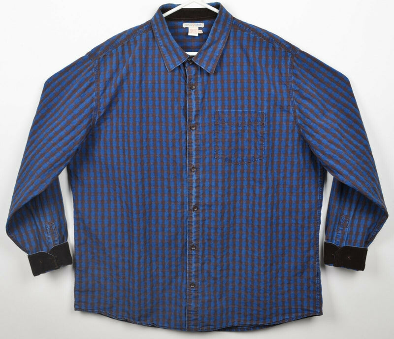 Carbon 2 Cobalt Men's XL Flip Cuff Corduroy Blue Brown Check Geometric Shirt