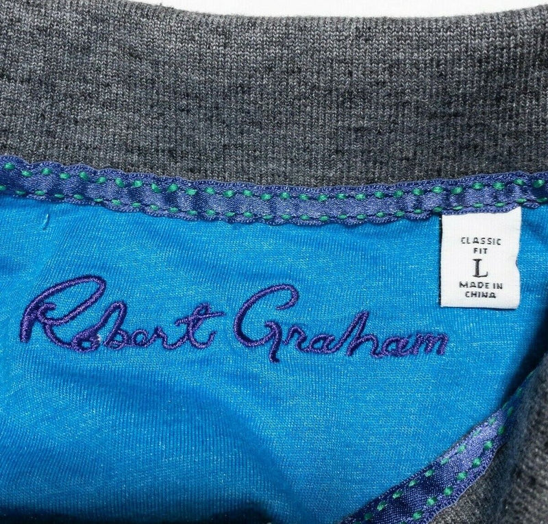 Robert Graham Polo Shirt Large Classic Fit Men's Heather Gray Cotton Modal Blend