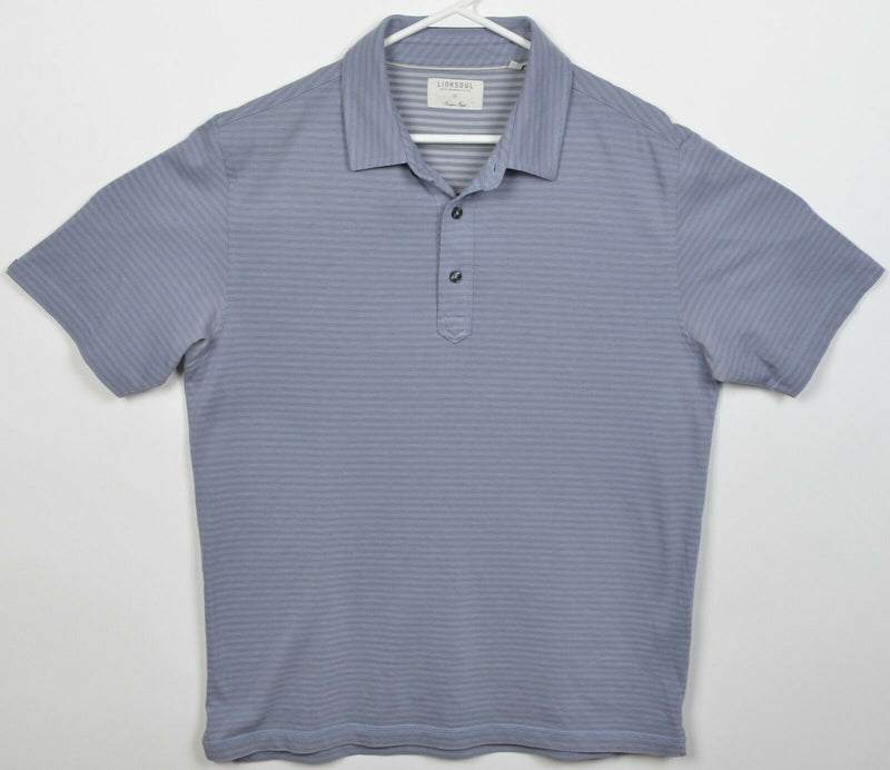 Linksoul Men's Medium Blue/Purple Striped John Ashworth Golf Polo Shirt