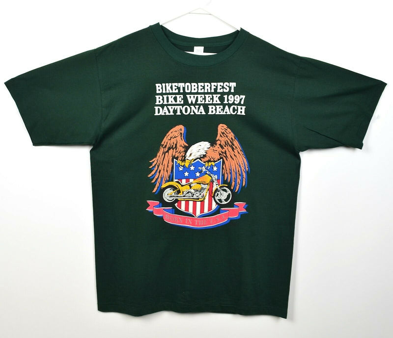 Vintage 90s Daytona Bike Week Men's Large Biketoberfest Green Graphic T-Shirt