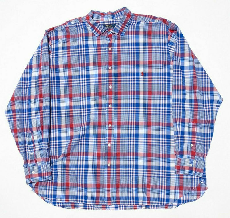 Polo Ralph Lauren 3XB Long Sleeve Shirt Men Stretch Blue Red Plaid Button-Front