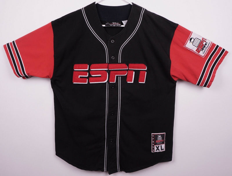 ESPN Disney Originals Men's Sz Large Black Red Baseball Jersey Style Shirt